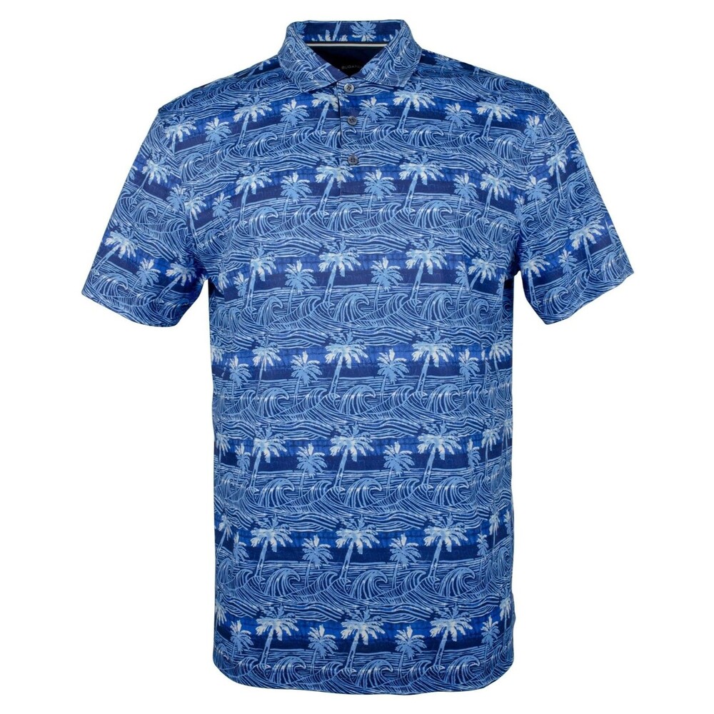 Bugatchi Men's Hendrix Palms & Waves Print Polo Shirt Small Classic Blue